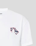 White Silverstone T shirt with Union Jack circuit graphic on the chest and Silverstone logo on the right chest