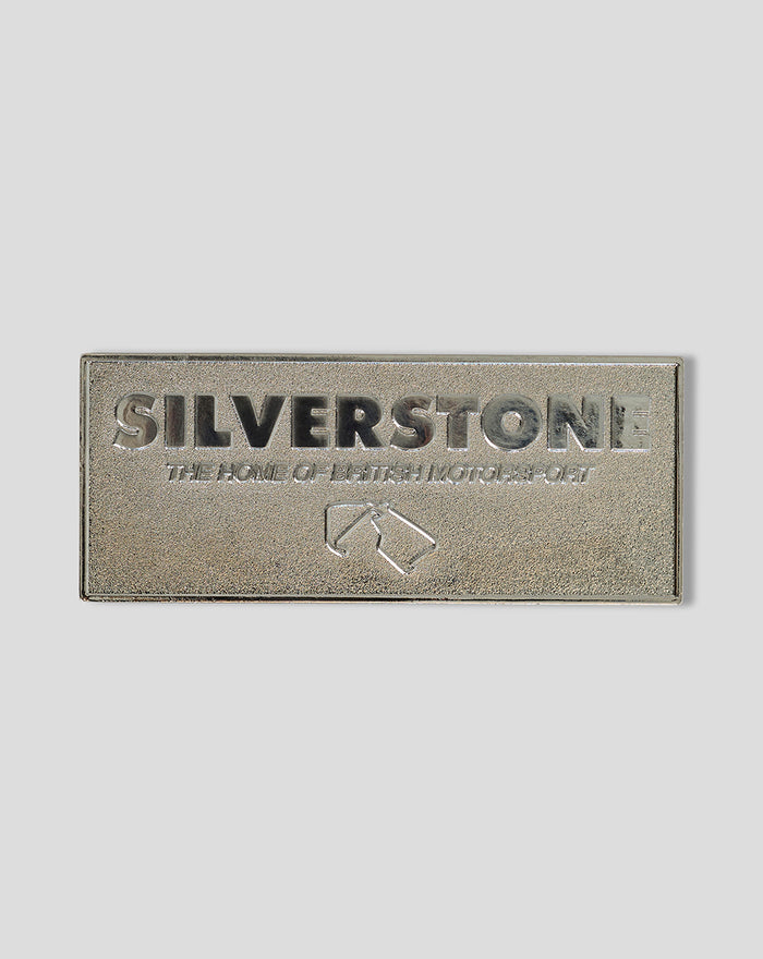 Silverstone Car Auto Badge in metallic rectangular plate with raised SILVERSTONE lettering and track outline