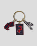 Silverstone 3 Charm Keyring with track outline Union Jack inspired circuit design and logos.