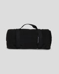 Rolled black Silverstone fleece blanket with two securing straps for easy transport