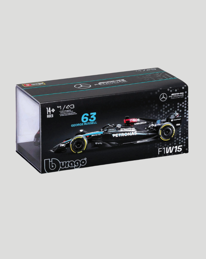 1:43 Mercedes AMG F1 W15 2024 model car box featuring George Russell number 63