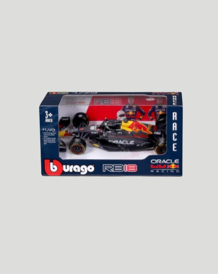 1:43 scale Red Bull Racing Formula 1 car with Oracle branding Verstappen livery on a neutral gray background