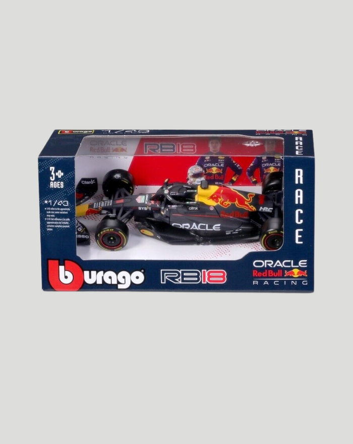 1:43 scale Red Bull Racing RB18 model car in display box with Oracle branding