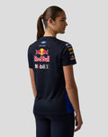 Back view of a female model wearing the Oracle Red Bull Racing Womens Teamline Set Up T Shirt in Night Sky with a large Red Bull logo on the back