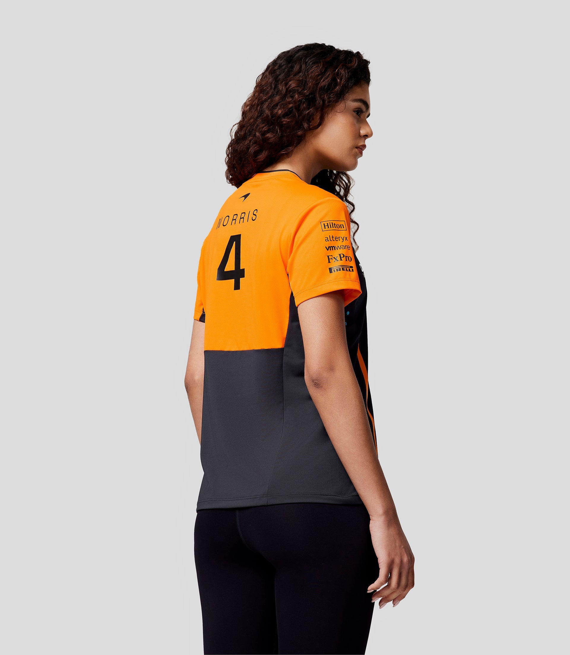 McLaren Womens Official Teamwear Set Up T-Shirt Lando Norris Formula 1 - Phantom/Papaya