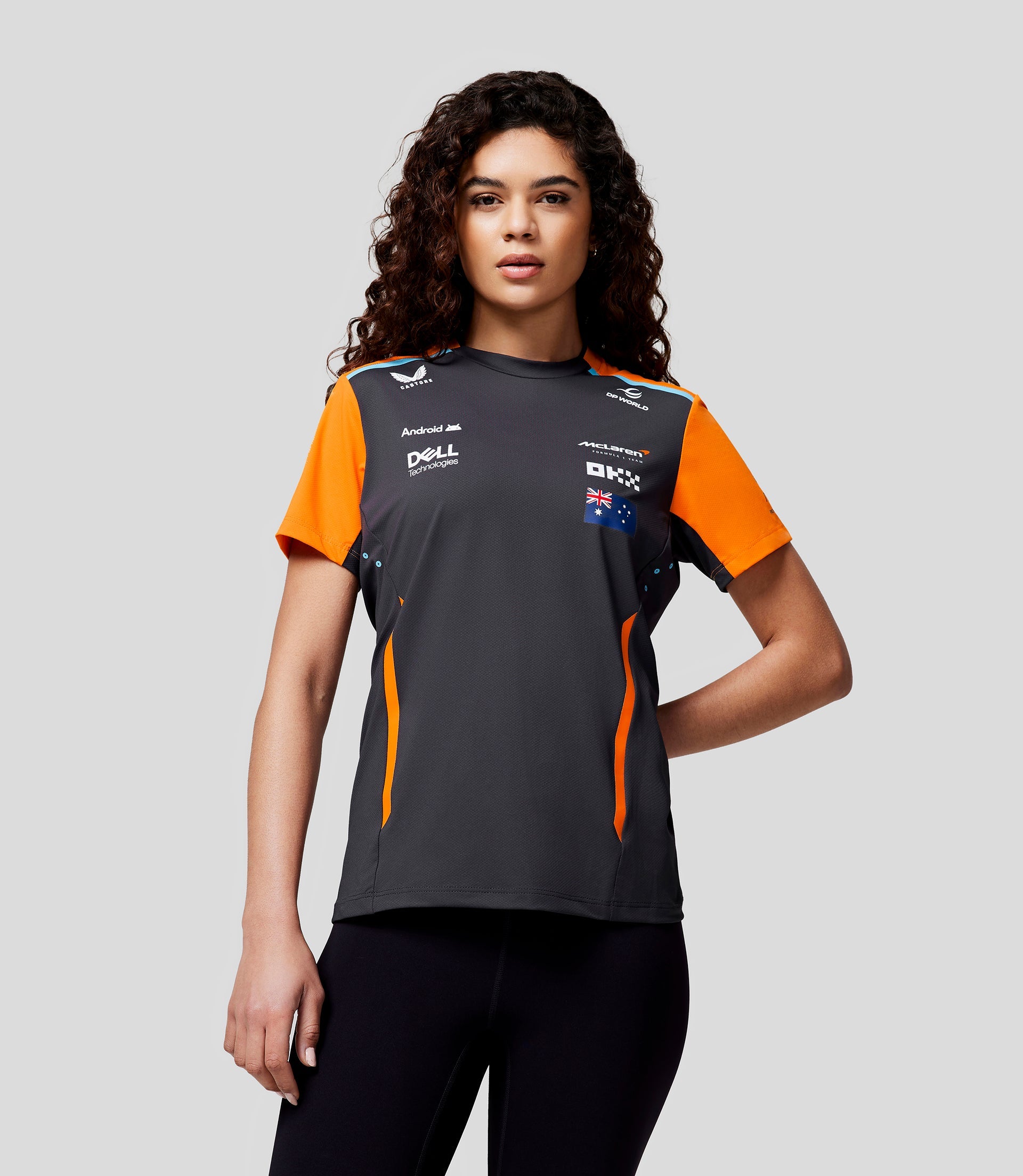 McLaren Womens Official Teamwear Set Up T-Shirt Oscar Piastri Formula 1 - Phantom/Papaya