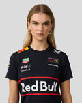 Front view of a model wearing a navy Oracle Red Bull Racing Women’s Teamline Set Up T Shirt in Night Sky with team graphics on the chest