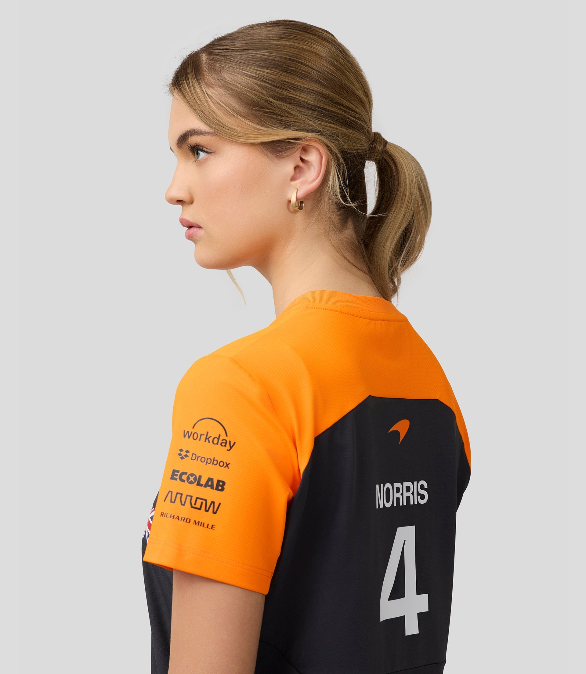 Official Womens McLaren F1 Teamwear Set Up T-Shirt Lando Norris - Phantom/Papaya