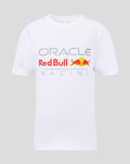 White junior T shirt with large Oracle Red Bull Racing logo across the front chest