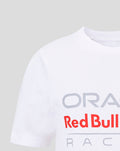 Front view of a white children's T shirt with a large Oracle Red Bull Racing logo across the chest
