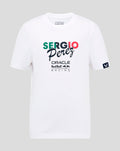 White Sergio Perez Red Bull Racing T shirt with Sergio Perez graphic and team logos on chest