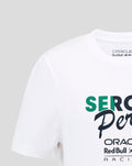 Close up of the sleeve on the white Sergio Perez Flag T Shirt showing the Castore label