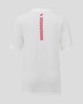 Back view of white Silverstone Junior Core T-Shirt featuring a red vertical striped graphic down the center.