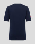 Back view of navy Silverstone Junior Core T-Shirt with a Union Jack patch on the right sleeve