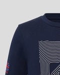 Navy Silverstone Junior Core T‑Shirt with white geometric print on the chest and a Union Jack patch on the sleeve