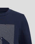 Front view of navy Silverstone Junior Core T‑Shirt with a white curved line art print on the chest