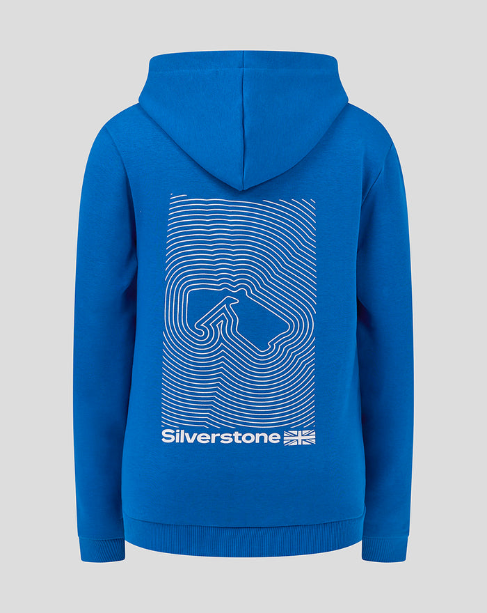 Blue Silverstone Junior Hoodie back view with white abstract graphic