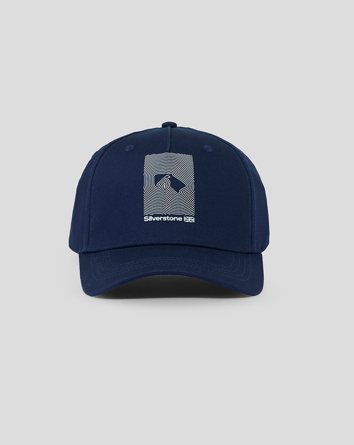 Front view of navy Junior Silverstone Core Cap with white logo on the front panel.