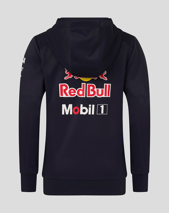 Back view of a navy Oracle Red Bull Racing Teamline hoodie with a large Red Bull logo and Mobil 1 branding