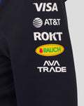 Close up of another hoodie sleeve with Visa AT&T ROKT Rauch and AVA TRADE logos in a vertical sequence