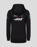 Back view of the Official Haas Team Junior Pullover Hoodie showing a large HAAS logo and sponsor decals