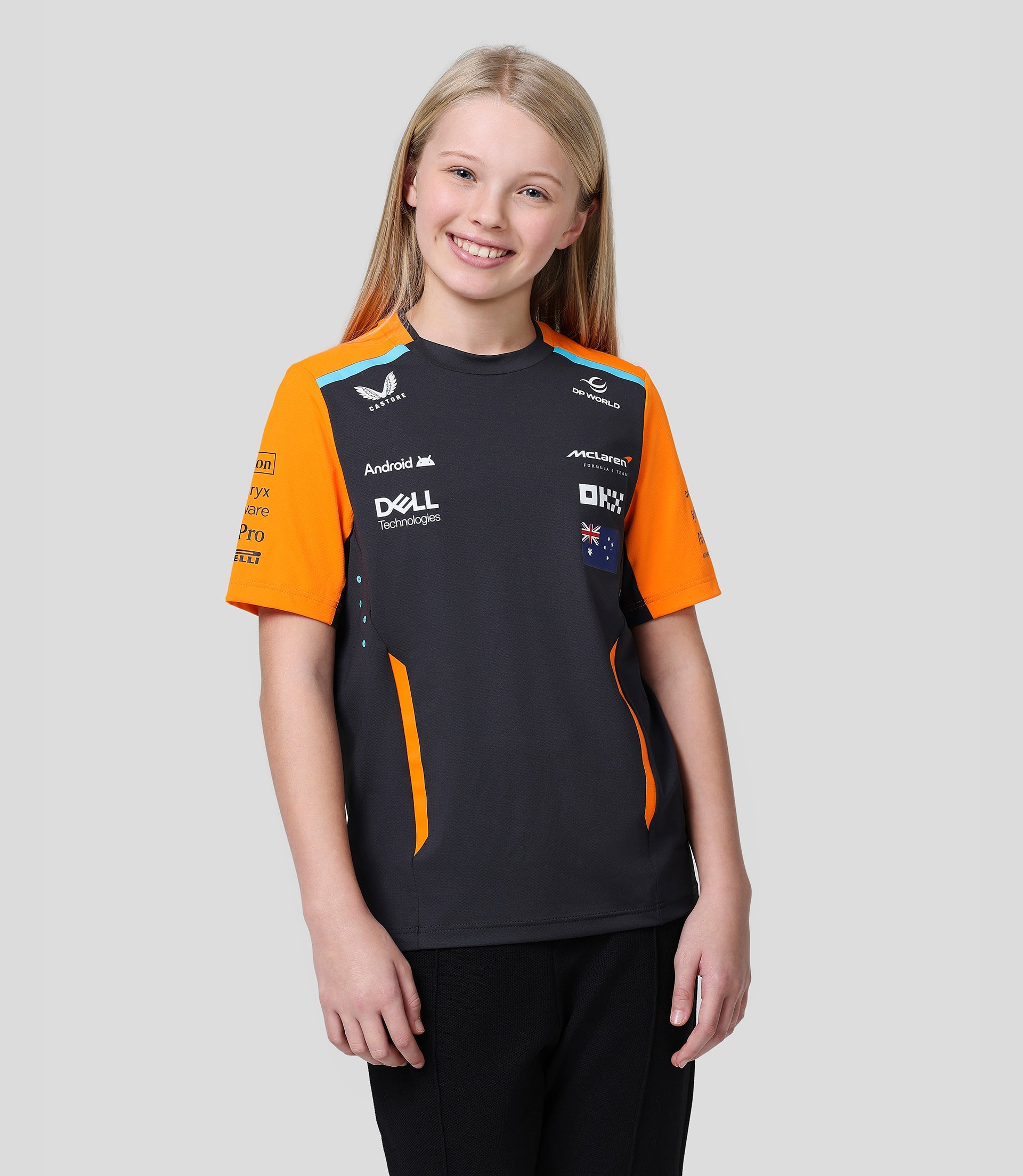McLaren Junior Official Teamwear Set Up T-Shirt Oscar Piastri Formula 1 - Phantom/Papaya