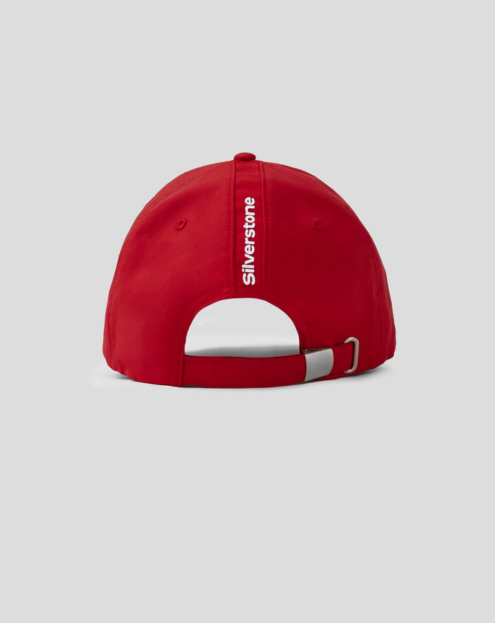 Back-angled view of the Junior Silverstone Core Cap Racing Red, highlighting the white branding along the back strap