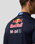 Back view of navy Oracle Red Bull Racing polo with large Red Bull and Mobil 1 logos across the back