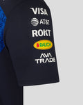 Sleeve close up of navy Oracle Red Bull Racing Set Up T Shirt displaying sponsor logos including Mobil Hard Rock Pirelli Maui Jim and Red Bull