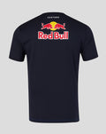 Back view of navy Red Bull Racing T shirt with large Red Bull logo across the upper back and Castore branding.