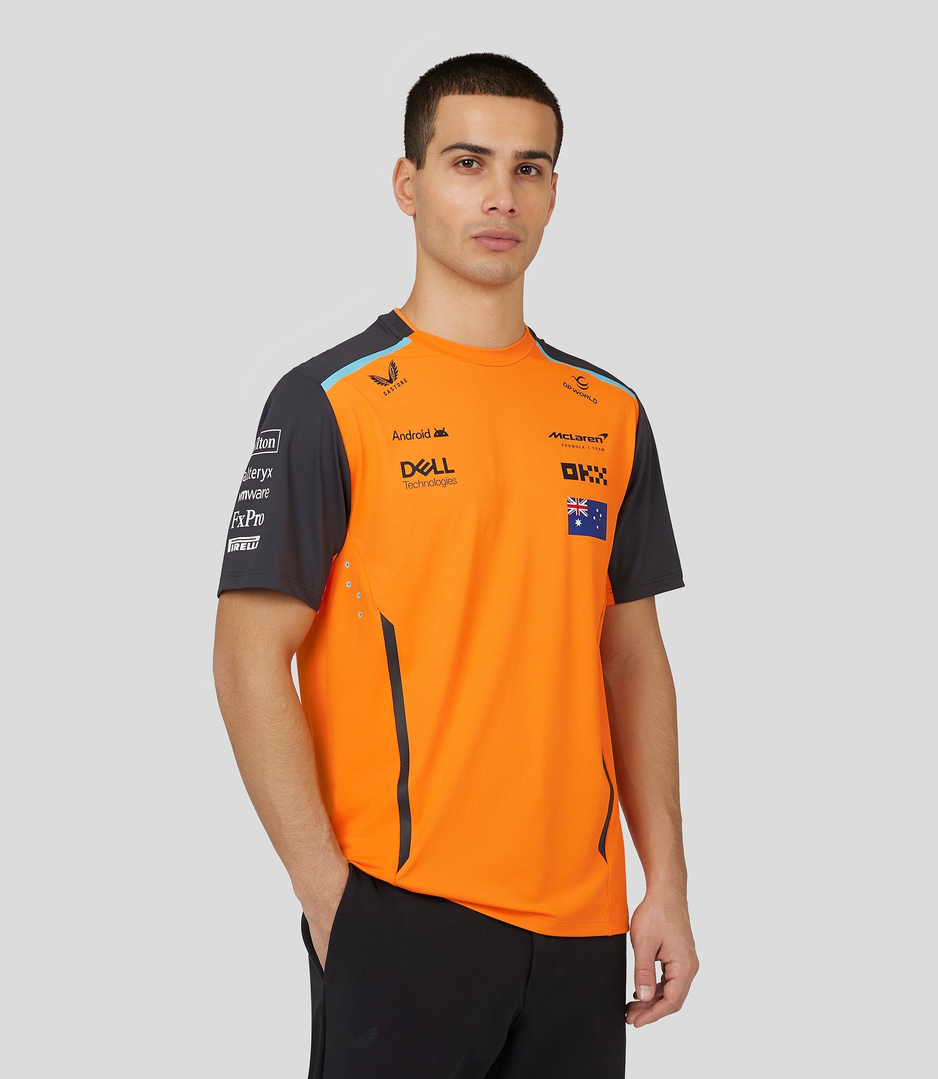 McLaren Mens Official Teamwear Set Up T-Shirt Oscar Piastri Formula 1 - Papaya/Phantom
