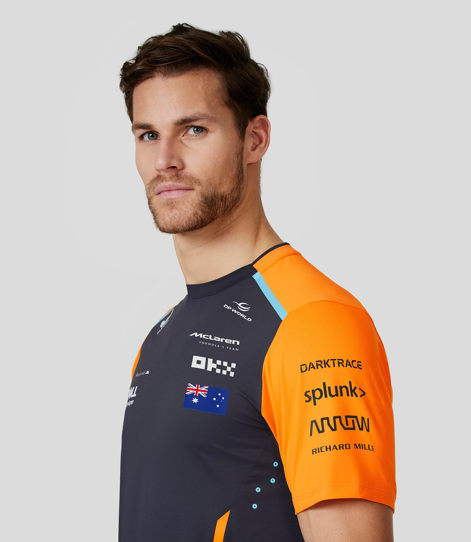 McLaren Mens Official Teamwear Set Up T-Shirt Oscar Piastri Formula 1 - Phantom/Papaya