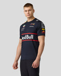 Model wearing night sky Set Up T-Shirt with large Red Bull graphic across the chest and sponsor logos on the sleeves