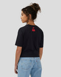 Back view of a black anthracite Silverstone Legend T-Shirt with a small red emblem on the upper back.