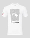 Front view of white Silverstone Core T-Shirt with a large black abstract contour graphic