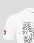 Close up of white Silverstone Core T Shirt neckline and shoulder, showing clean seam and soft fabric