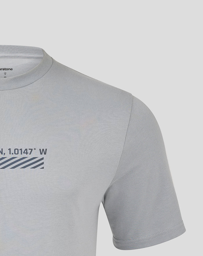 Weathervane light gray Silverstone Core T shirt with a red coordinate graphic and striped bar on the chest