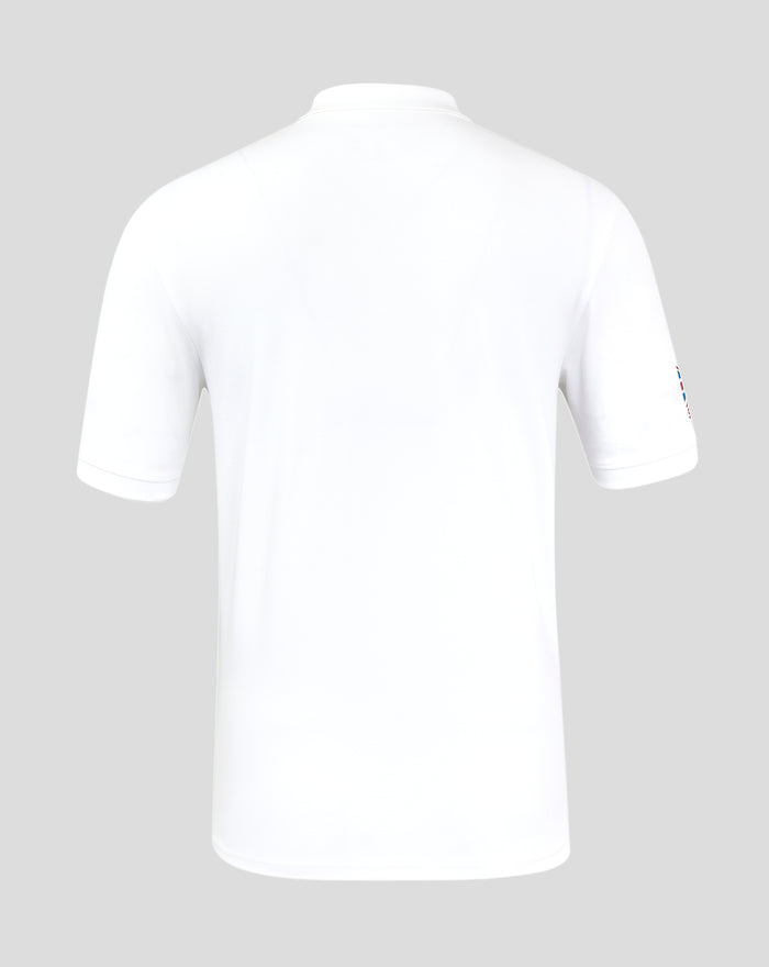 Rear view of white Silverstone Core Polo Shirt showing clean fabric and collar