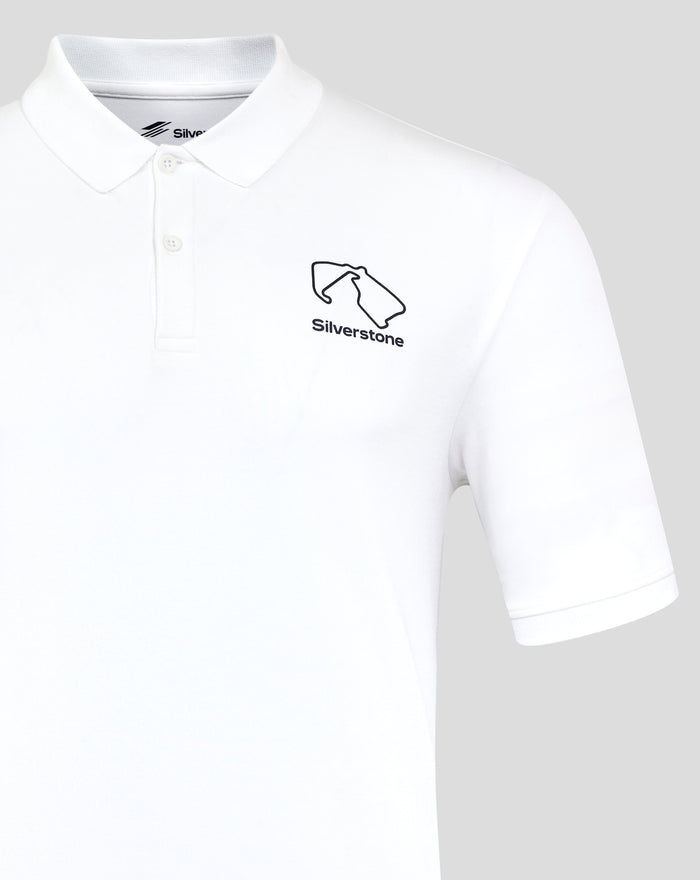 White Silverstone core polo shirt with collar and left chest logo