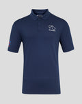 Front view of navy Silverstone Unisex Core Polo Shirt with white logo on chest