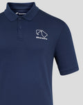 Front view of navy Silverstone Core polo with collar and left chest logo