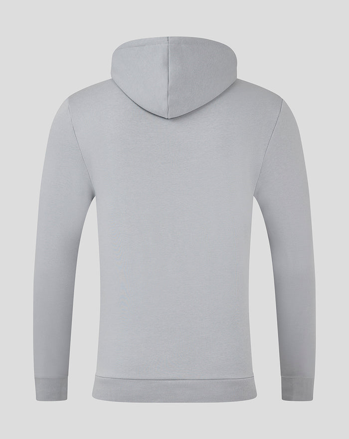 Back view of Weathervane Silverstone Core Hoodie in light gray with a hood