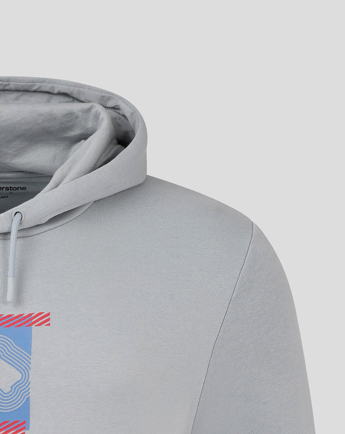 Light grey Silverstone Core Hoodie with hood and a colorful Weathervane chest graphic