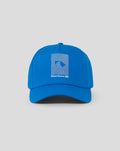 Blue cap with a white geometric logo on the front panel.