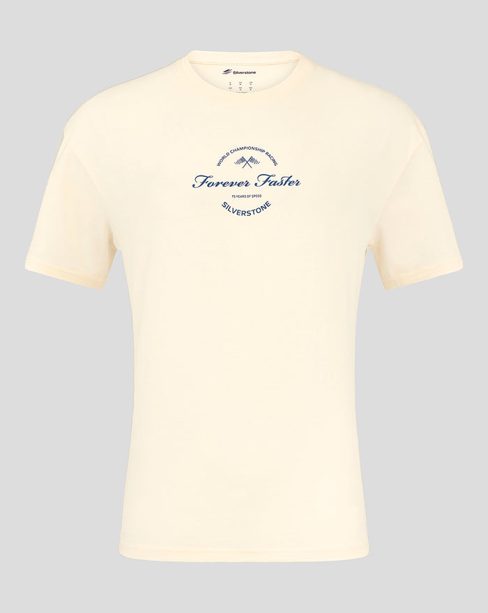 Oversized Egret T-Shirt in pale yellow with blue chest graphic.