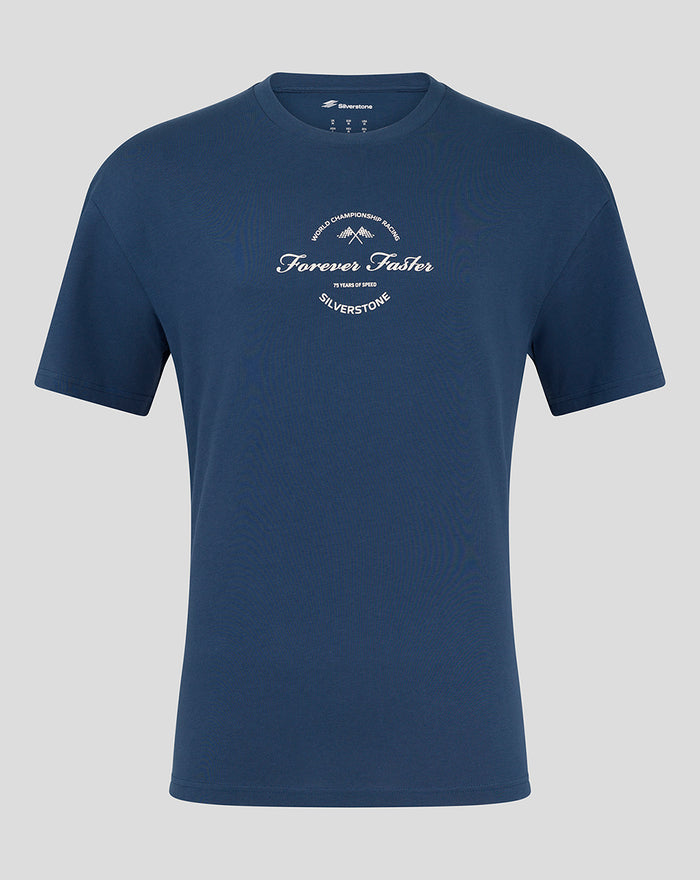 Navy Sargasso Sea Blue oversized T shirt with Forever Faster graphic on chest.