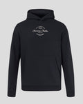 Front view of a dark navy oversized hoodie with a double layer hood and front pocket.