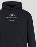 Close-up of the navy hoodie chest showing Forever Faster text and Silverstone crest