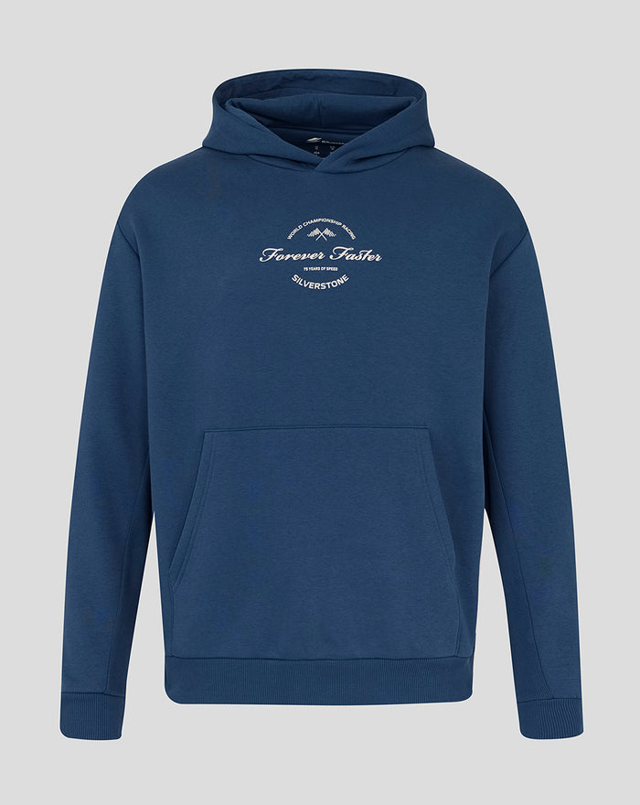 Sargasso Sea blue oversized hoodie front view with Forever Faster crest on the chest