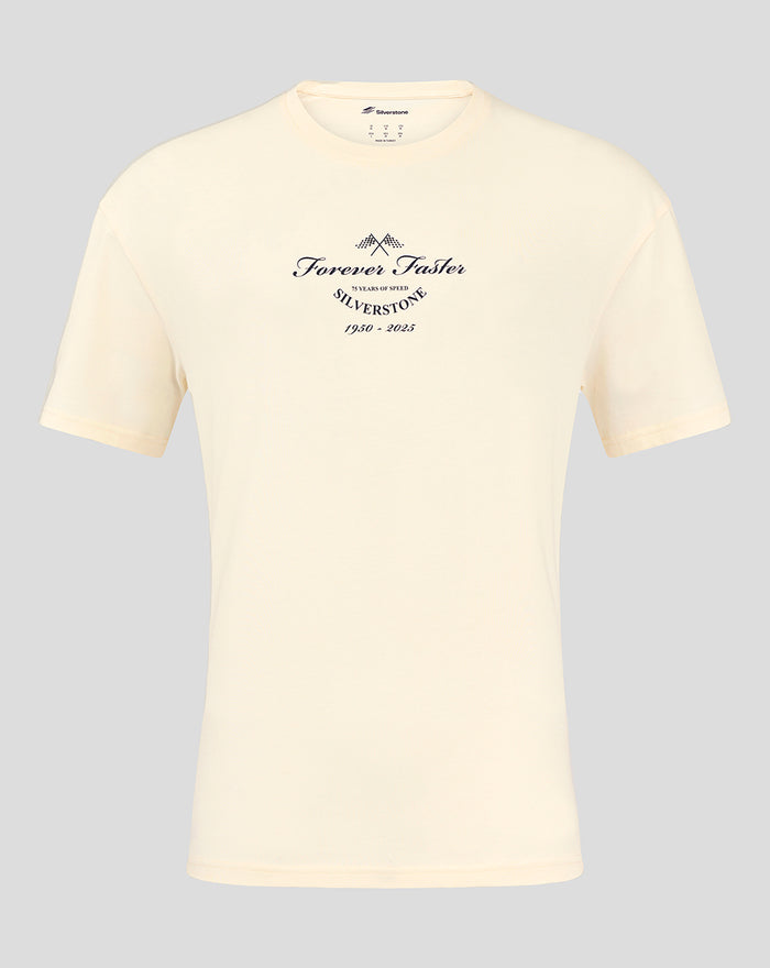 Cream oversized Silverstone Forever Faster T shirt with chest logo graphic
